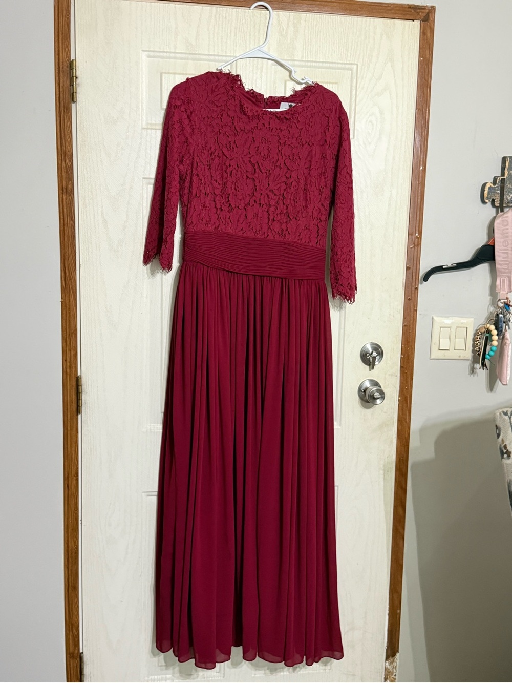 Dainty Jewells Wine Lace Bodice Dress